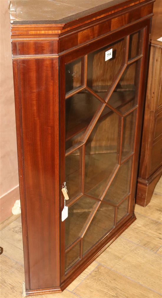 A mahogany hanging corner cabinet, W.78cm